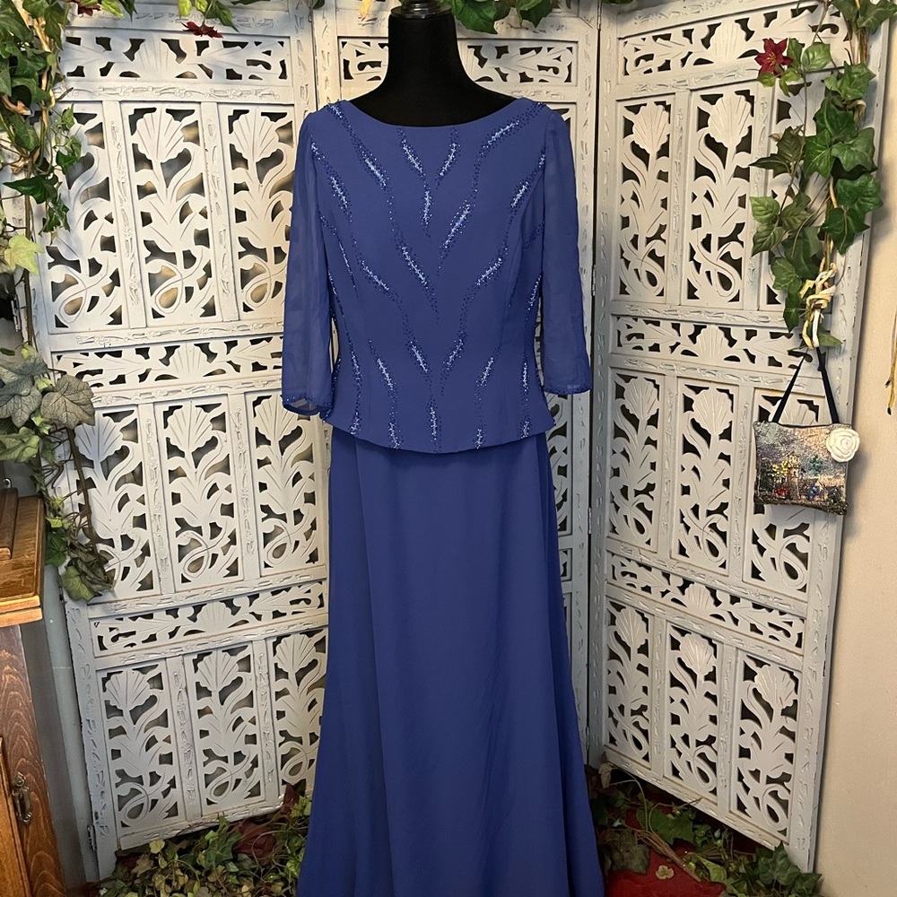 JADE BY JASMINE PRETTY PERIWINKLE BLUE WITH BEADING SHORT SLEEVE FORMAL DRESS - Picture 2 of 13